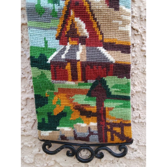 1970s 1970s Needlepoint Bell Pull - Rural Scene With Building For Sale - Image 5 of 9