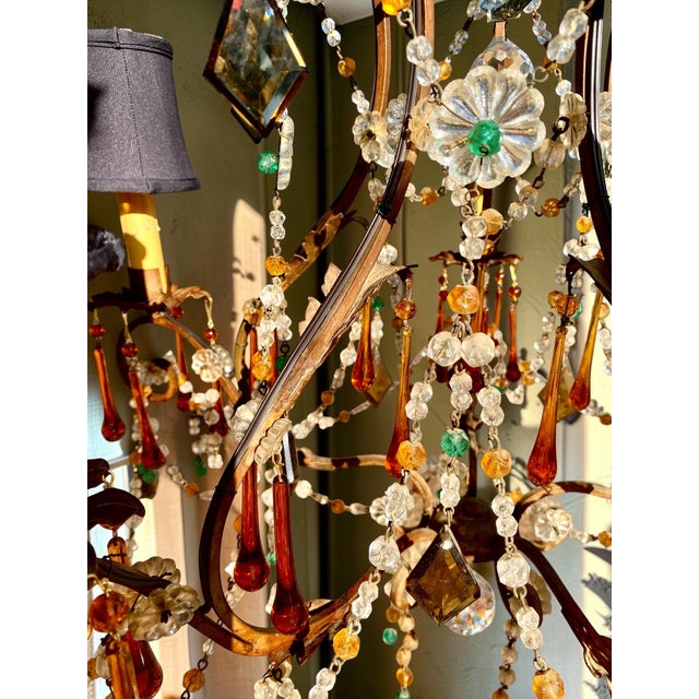 Antique Italian Iron and Colored Crystal Chandelier With Crystal Beading For Sale - Image 14 of 18