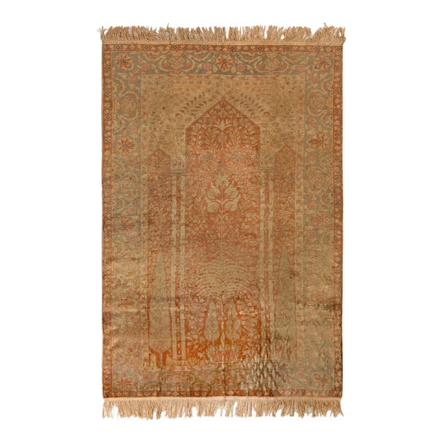 Antique Kayseri Rug in Orange Golden Floral Medallion Pattern For Sale