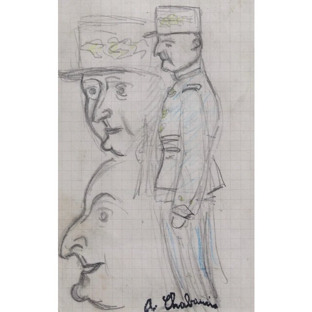 Mon colonel', pencil and crayon on paper, by noted french artist, auguste chabaud (circa 1914-1918). A delightfully simple...