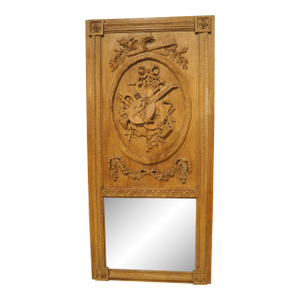 19th Century French Oak Carved Louis XVI Style Musical Trophy Trumeau Mirror