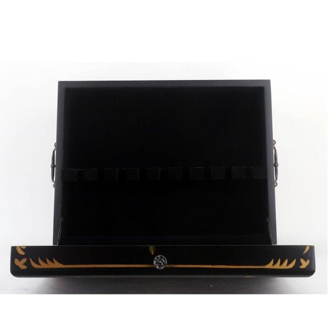 Black Tole Painted Black Lacquer Silverware Flatware Chest For Sale - Image 8 of 12