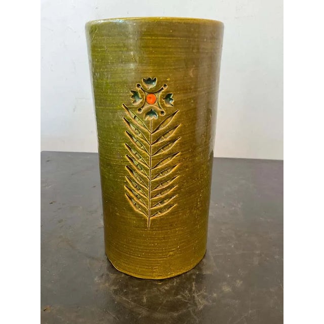 1960s Green Floral Bitossi Vase For Sale - Image 4 of 8
