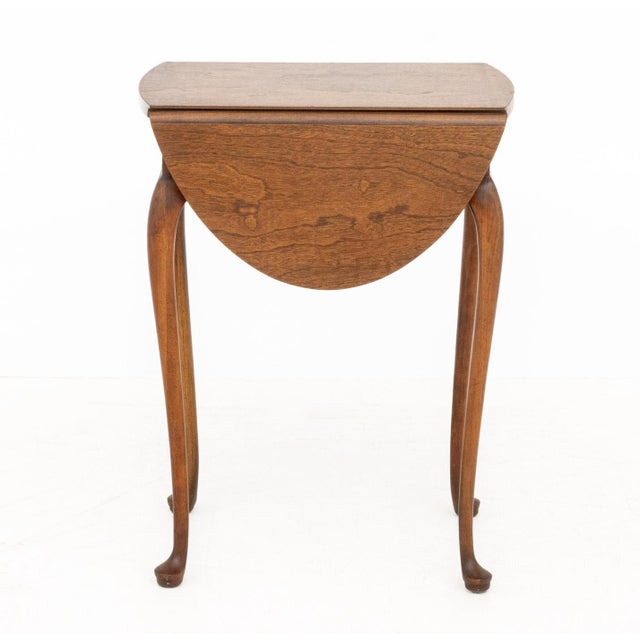 Queen Anne Style Walnut Drop Leaf Oval Side Table, on cabriole legs. Closed: 22.75" H x 12" W x 16.75" D; open: 26" W....