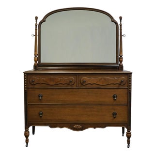 Berkey & Gay Solid Walnut French Provincial 50" Dresser W. Vanity Mirror For Sale