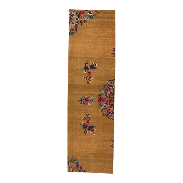 1970s Vintage Turkish Handmade Wool Cotton Yellow Runner Rug For Sale