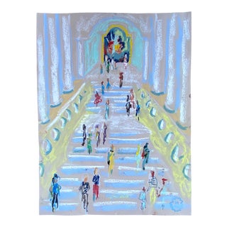 Happy Menocal "At the Museum" Original Gouache and Pastel Work on Paper, Contemporary Illustration For Sale