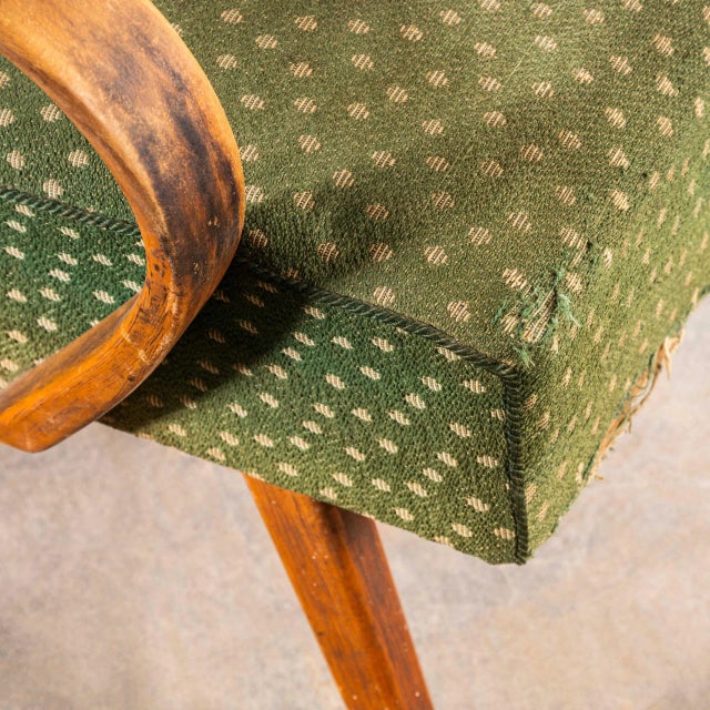Wood Armchair in Chevron Slub Jacquard Upholstery by Jaroslav Šmídek, 1950s For Sale - Image 7 of 10