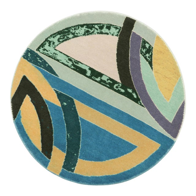 Rug & Kilim's Modern Round Rug in Multicolor With Abstract Geometric Design For Sale