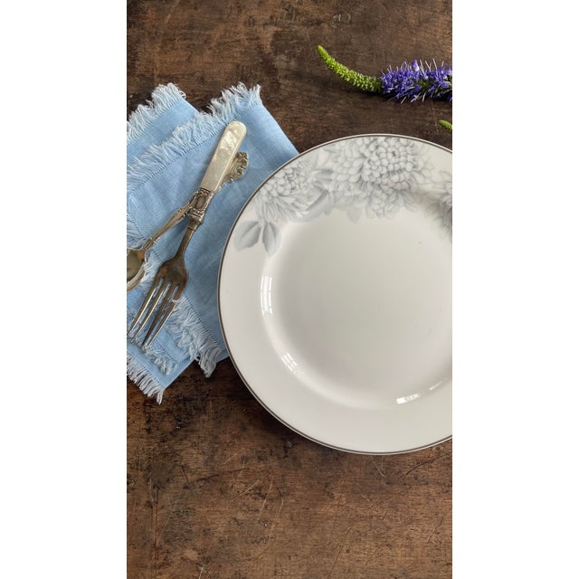 1990s Bernardaud France White and Gray Floral Plates - Set of 5 For Sale - Image 10 of 11