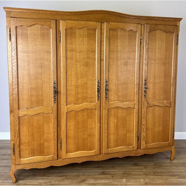 Vintage French Louis XVI Style Carved Oak 4-Door Wardrobe For Sale - Image 14 of 14