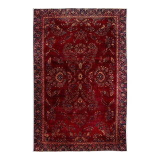 1920s Red Antique Persian Sarouk Wool Rug Handmade With Classic Floral Design For Sale