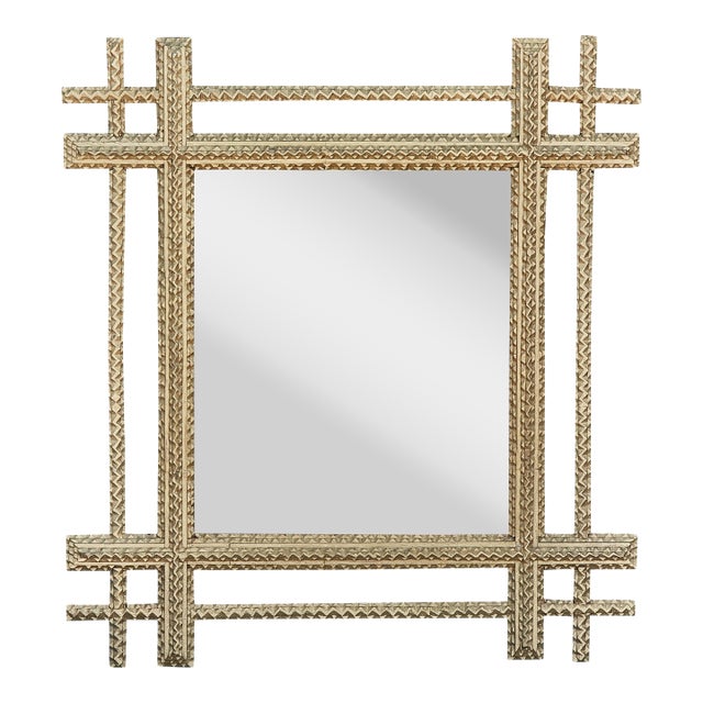 Tramp Art Gilded Mirror with Hand-Carved Frame, circa 1920 For Sale