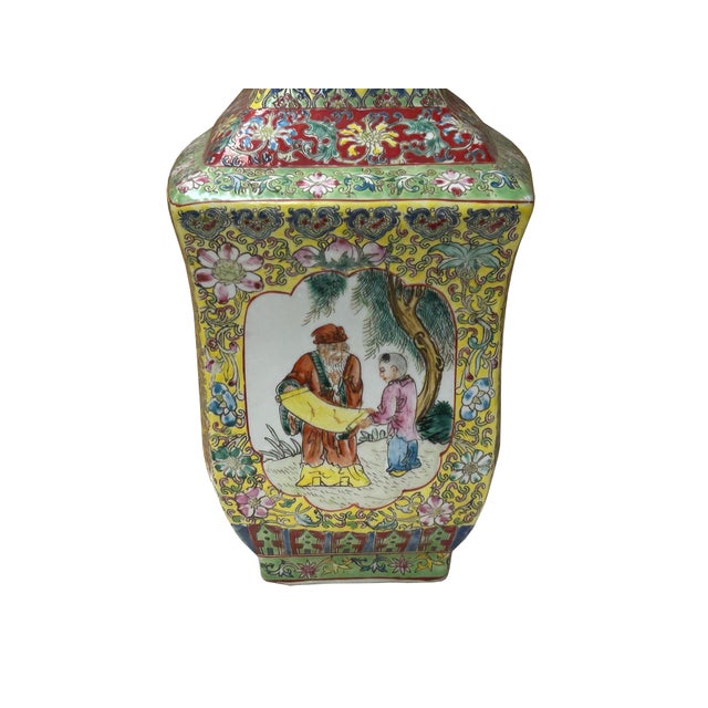 Chinese Yellow Base Canton Famille Mille Fleurs Porcelain Vase For Sale - Image 14 of 14