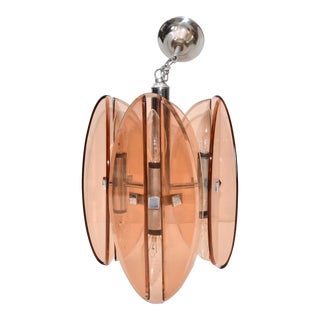 Veca Pink Murano Glass & Chrome Six Light Chandelier Mid-Century Modern Italy For Sale