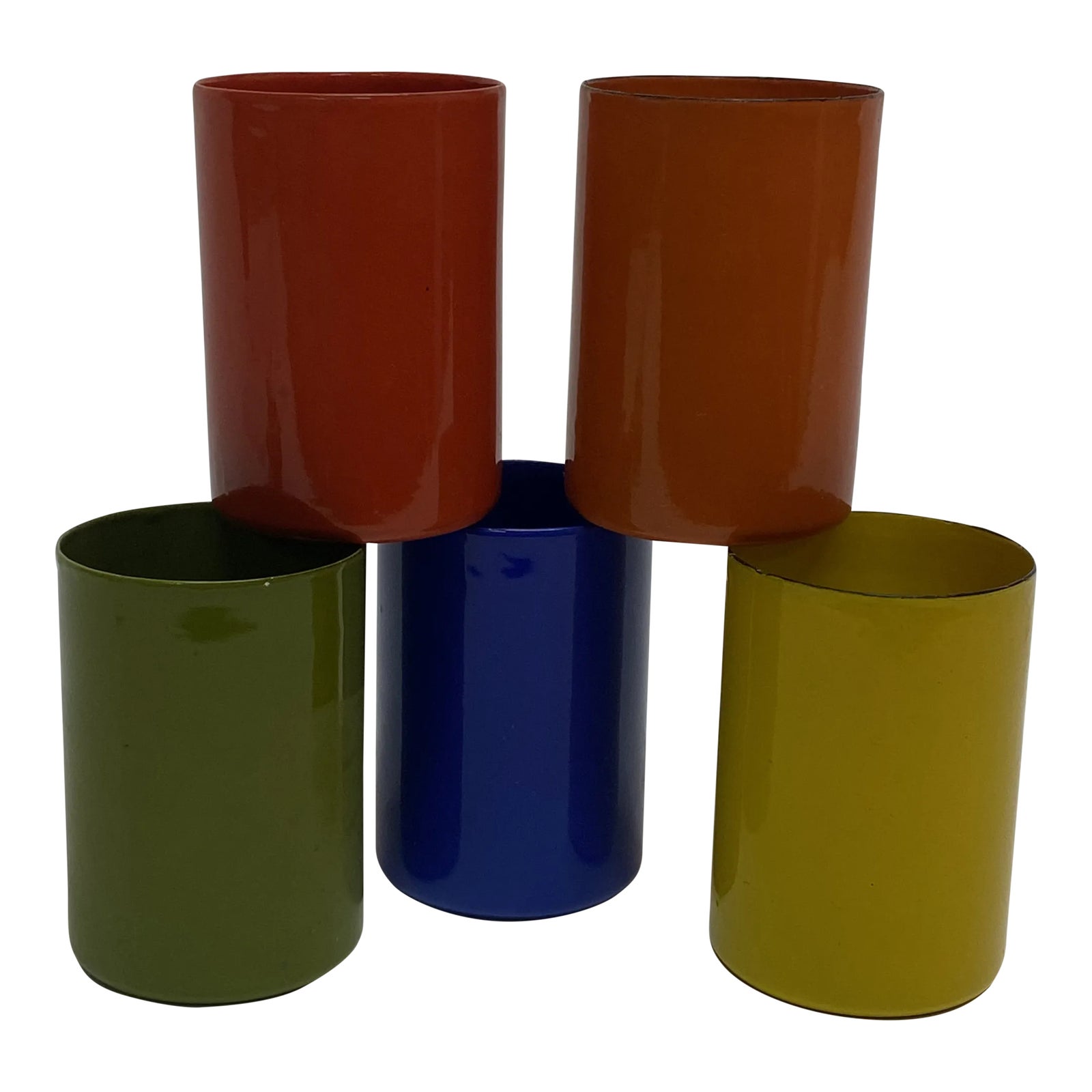 Bright 1960s Enamel Cups, Set of Five Chairish