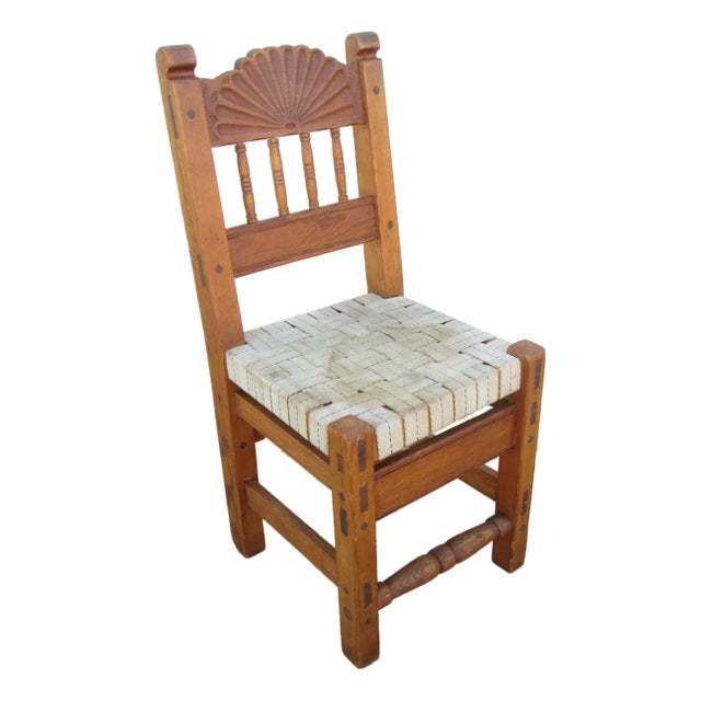 Early 20th Century New Mexico Handmade Wpa Spanish Colonial Revival Pine Chair For Sale