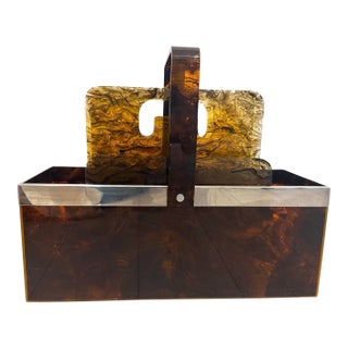 Italian Dior Faux Tortoise and Chrome Magazine Holder For Sale