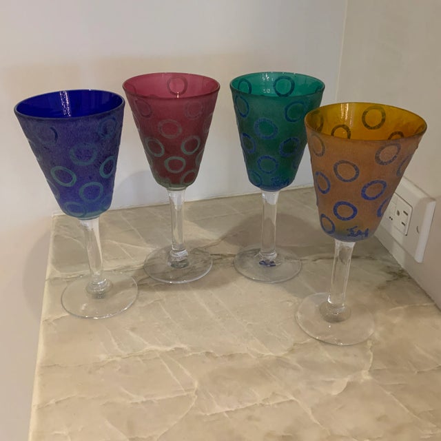 1970s Murano Multicolor Circle Wine Glasses - Set of 4 For Sale - Image 9 of 9