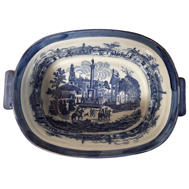 Large vintage blue and white Toile footbath. Perfect for stashing reading materials in your guest room, displaying pots of...