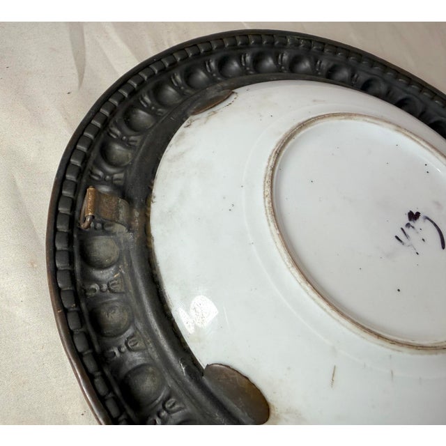 Metal Antique 1800s Painted Porcelain Bronze Portrait Lady Decorator Collectible Plate For Sale - Image 7 of 12