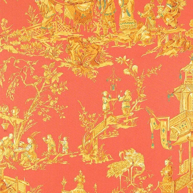 Sample- Schumacher Chinois Fabric in Coral For Sale