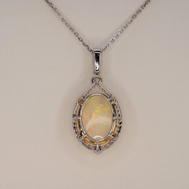 Metal 8.4Ct Ethiopian Opal Pendant With Earth-Mined Diamonds: Solid 14k Gold, 18x13mm For Sale - Image 7 of 7