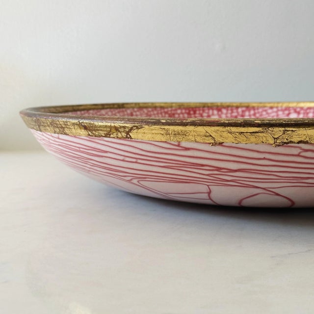 Vintage Hand Thrown Italian Ceramic Charger Bowl in Red Crackle Glaze With Gold Border For Sale In Los Angeles - Image 6 of 10