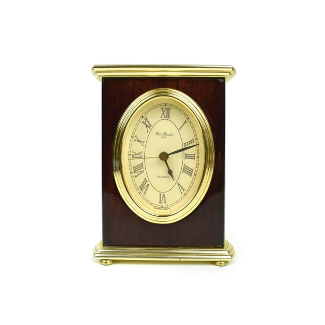 Vintage Wood and Gold Brass Robt Blandford Table Top Desk Clock Germany For Sale - Image 10 of 10