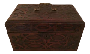 18th Century George III Fret Carved Chippendale Mahogany Tea Caddy