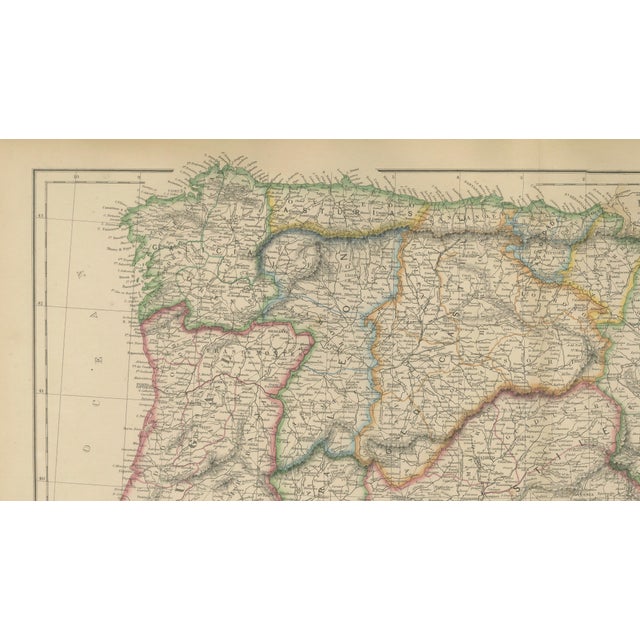 Mid 19th Century Antique Map of Spain, Portugal and Iberian Peninsula, 1860s For Sale - Image 5 of 9