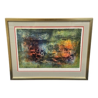 Hoi Lebadang (1921-2015) - "Docked Boats 5" - Rare Signed Lithograph 35/275 For Sale
