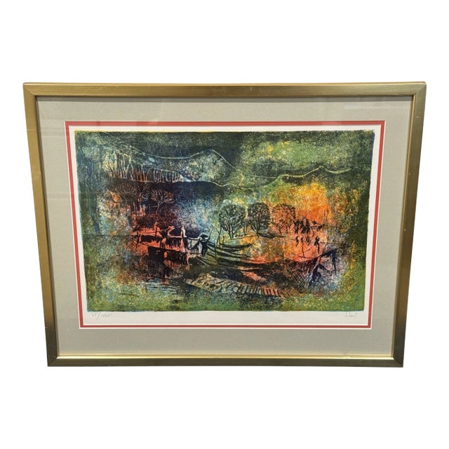 Hoi Lebadang (1921-2015) - "Docked Boats 5" - Rare Signed Lithograph 35/275 For Sale
