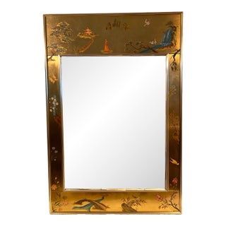 1970s LaBarge Hand Painted Chinoiserie Wall Mirror For Sale