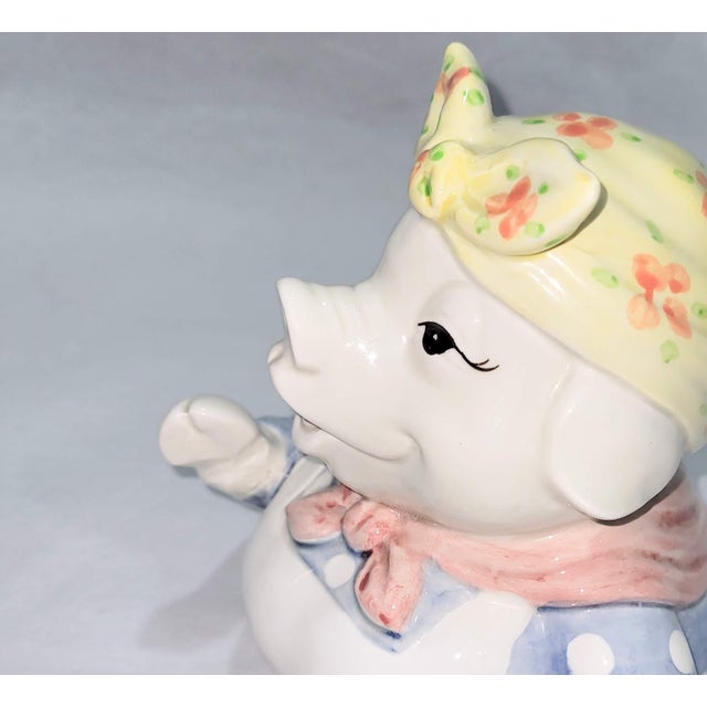 Ceramic Vintage Fitz & Floyd Hand Painted Prunella Pig Cookie Jar Retired 1984 Collection For Sale - Image 7 of 11
