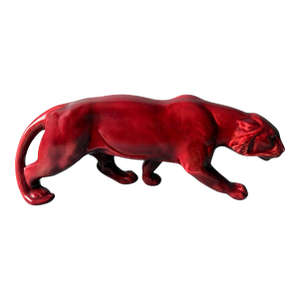 1930s Art Deco Saint-Clément Style French Panther in Antique Glazed Red Ceramic