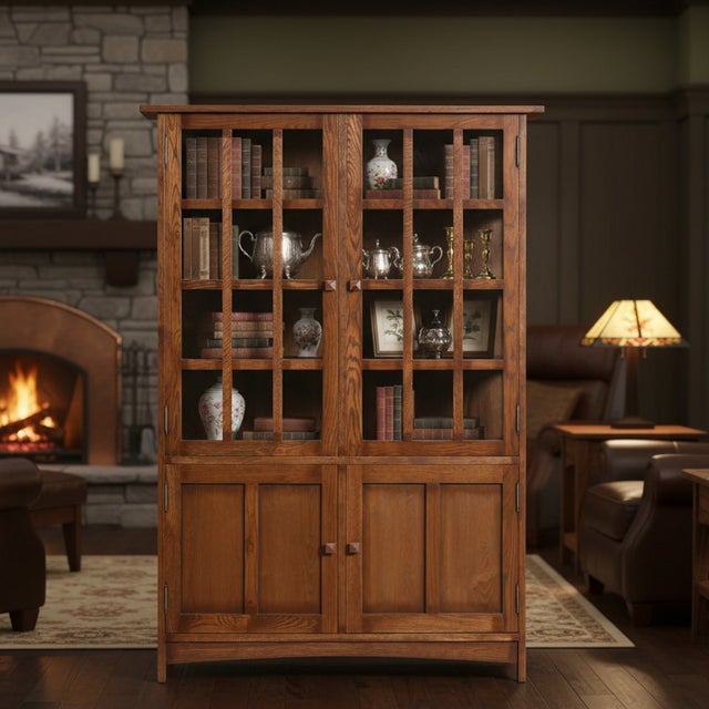 Mission Oak 4 Door Display China Cabinet - Walnut - 49"w For Sale - Image 13 of 13