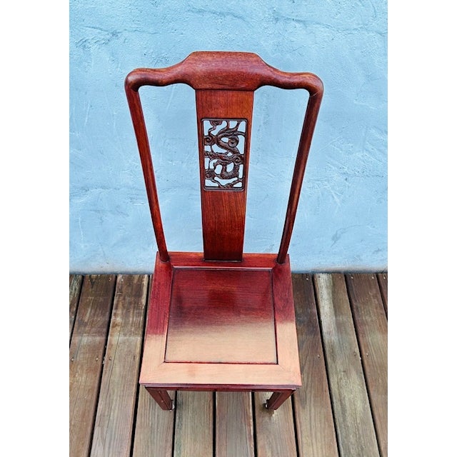 Vintage Chinese Traditional Hand Carved Dragon Design Solid Rosewood Dining Set Table and 4 Chairs For Sale - Image 15 of 18