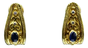 The Bouses: Ladies Ornate 18K Gold Diamond and Sapphire Drop Earrings, 2 Pieces