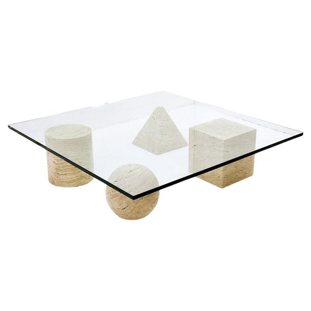 Metaphor Coffee Table in Travertine and Glass attributed to Massimo & Leilla Vignelli, 1980s For Sale - Image 11 of 11