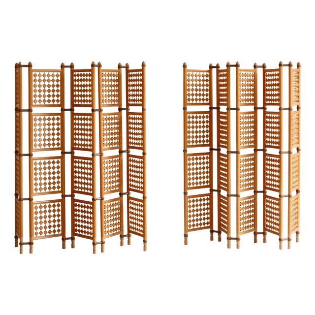Scandinavian Modern Screens or Room Dividers in Stained Beechwood, 1940s, Set of 2 For Sale