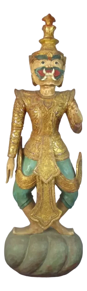 Thai Artist, Ancient Temple Statue with Mosaic, 1900, Wood & Paint