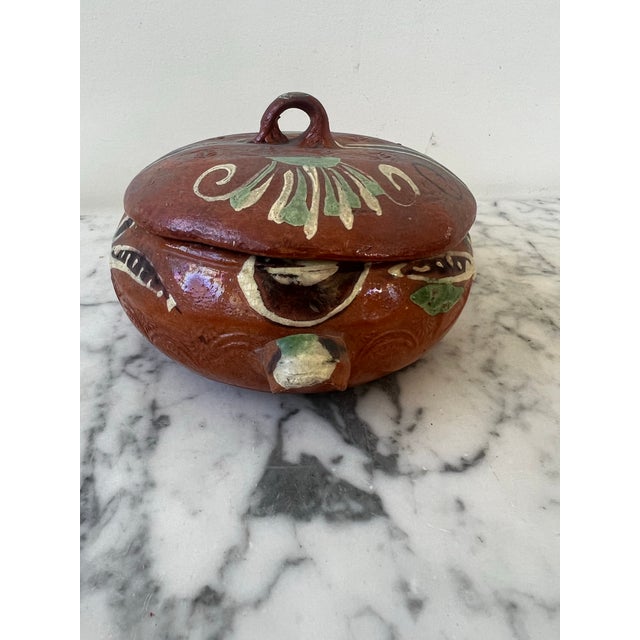 Hand Painted Mexican Terracotta Bowl With Lid Stamped Made in Mexico For Sale - Image 12 of 12