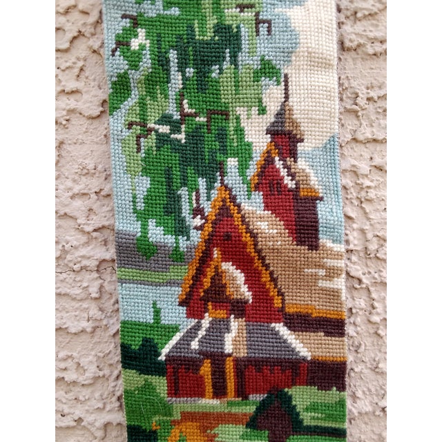 1970s Needlepoint Bell Pull - Rural Scene With Building For Sale - Image 4 of 9