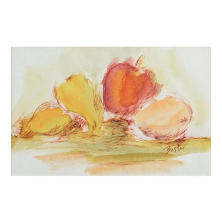 1980s Apples & Pears Watercolor Painting For Sale
