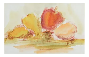 1980s Apples & Pears Watercolor Painting