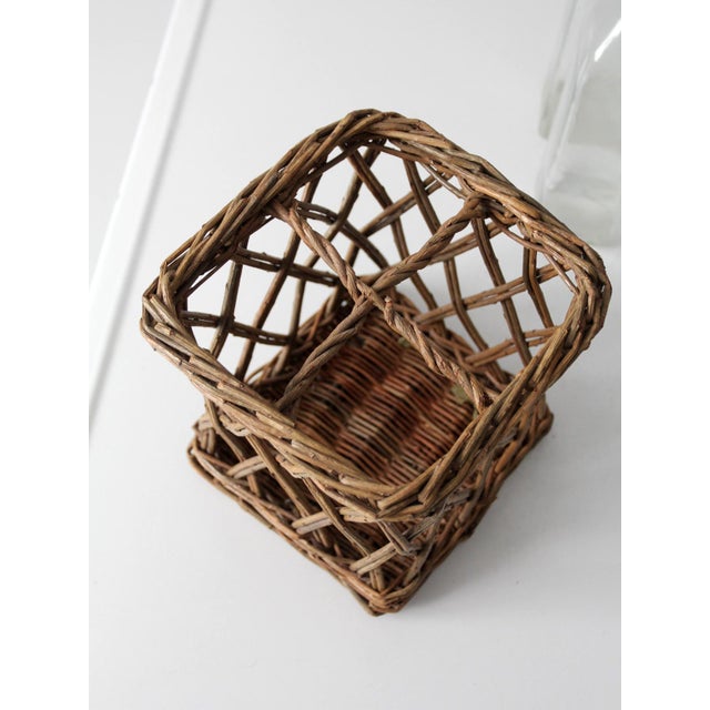 Vintage Wicker Bottle Basket With Glass Bottles For Sale - Image 13 of 15
