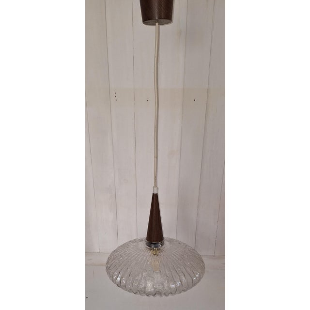 Vintage Pendant Lamp with Ribbed Glass Shade, 1970s For Sale - Image 4 of 9