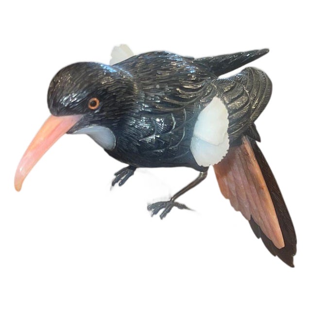 Idar-Oberstein Gemstone Oriole on Quartz Base Sculpture. Germany, 20th Century. For Sale