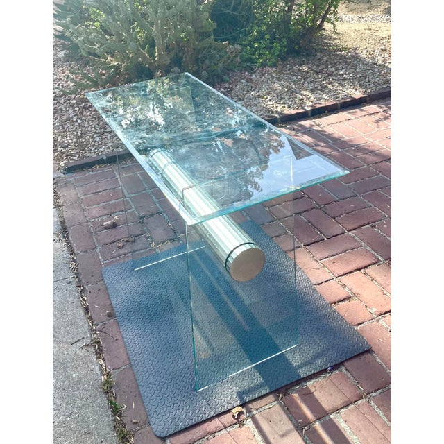 1980s Postmodern Pace Collection Chrome/Glass Console Table For Sale - Image 5 of 8